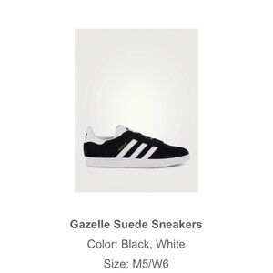 ADIDAS - Gazelle Suede Black and White Sneakers. Size 6 women’s, size 5 men’s.